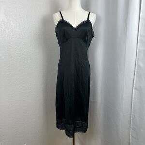 VTG JCPenney Slip Dress Womens 14 Black Lace Trim Lingerie Y2K Whimsigoth Grunge